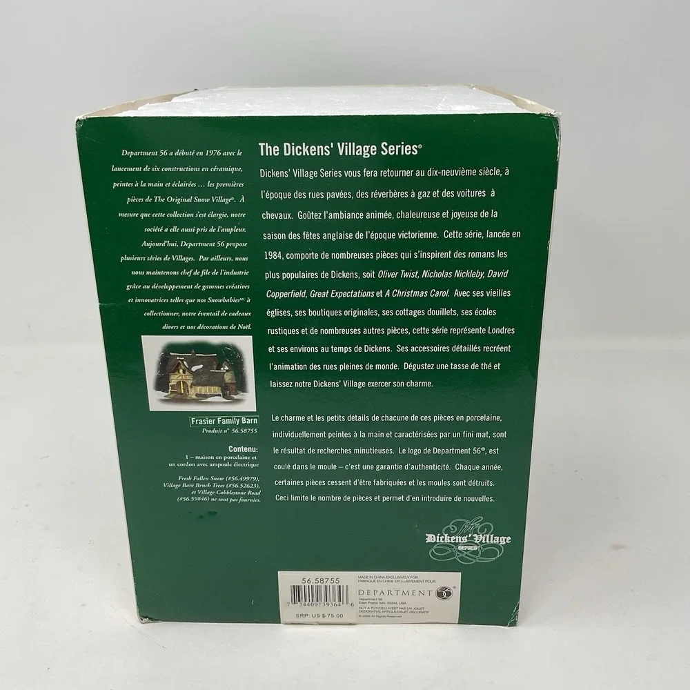 Dept 56 Dickens Village Series Frasier Family Barn Christmas 56.58755